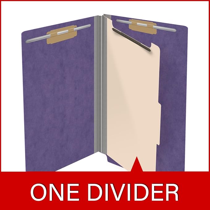 Ecom Folders Top Tab Pressboard Classification Folders | Legal Size 25 Pt Stock with 1 Divider | 2/5 Cut ROC Tab for Medical & Office Filing | 4 Filing Sections | Purple, Box of 10 - Image 8
