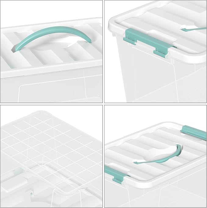 8-Pack Stackable Clear Storage Bins with Lids, 14-Qt Storage Box | Plastic Organizer Boxes with Buckle-Up Latches and Handle, Under Bed Closet Storage Containers - Image 3