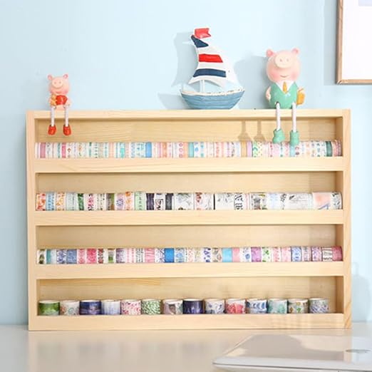 4 Layers Wood Washi Tape Box Organizer Storage with Hanging Hook,Masking Tape Desktop Tape DIY Sticker Roll Tape Cutter Holder Storage,Divider Closet Container Holder for Sewing,Thread - Image 2
