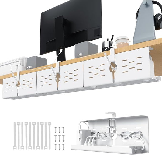 KEEGH 16 in Under Desk Cable Management Tray, Capacity Cable Tary, 3 Pack | No Drill Clamp Mount, Heavy Metal, Cord Management Tray for Home Office, Gaming Desk, Standing Desk, White by KEEGH