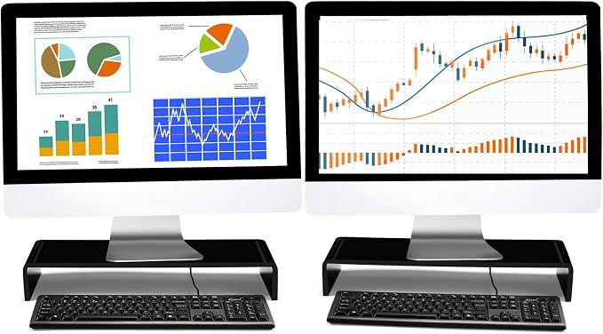 Jetec 2 Pcs Acrylic Monitor Stand Desktop Video Acrylic Monitor Riser Desk Shelf Computer Stand for Laptop TV Computer Screen Desk Organizer Teacher's Day Supplies (Black, 20 x 8 x 3 Inch) by Jetec