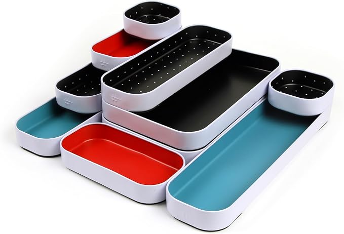 Three by Three Seattle Metal Drawer Organizer Tray Set, 10-Pc, 1" (Multi) | Colorful food-safe metal bins; soft non-scratch base; organize utensils, makeup & supplies across every room - Image 3