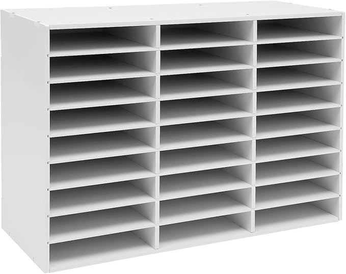 27 Slots Desktop File Sorter Literature Organizer Mail Paper Storage Cabinet Large PVC Classification Display Cabinet for Files Documents Letters, Office School Home Use (White) by DOONARCES