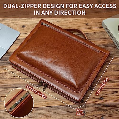 YIWEN Leather Portfolio with Handle, Zippered Front Pocket and Clip - Image 7