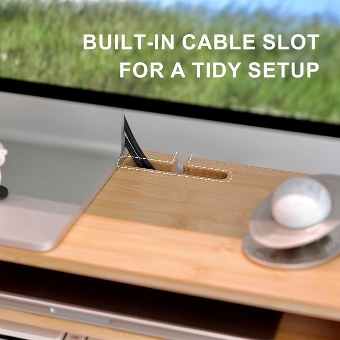 Bamboo Monitor Stand Riser with Drawer | Ergonomic Computer Riser for Desk with Cable Management & Storage Organizer, Wood Monitor Stand for Home Office - Image 5