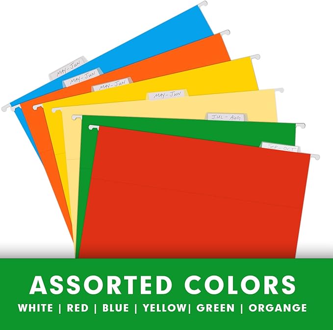 Extra Capacity Hanging File Folders, RAZCC 60 Pack Letter Size Reinforced Hanging Folders with Heavy Duty 1 Inch Expansion for Bulky Files, Filing Cabinet, Adjustable Tabs, Assorted Colors - Image 4