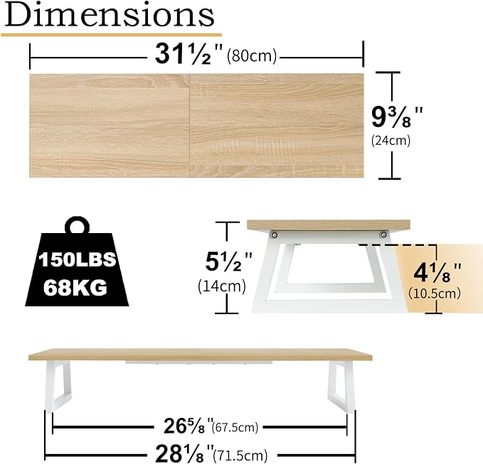 TEAMIX 31.5 inch Dual Monitor Stand Riser, Laptop/TV Stand, Desk Organizer | Long Stand Riser for 2 Monitors, Wood & Steel Computer Stand, Holds 150lbs, Keyboard & PS5 Storage, For Home Office & Gaming - Image 4