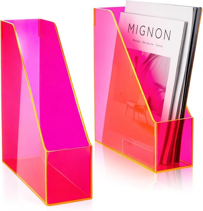 Engrowtic 2 Pcs Fluorescent Powder Vertical Magazine File Holder Acrylic Magazine Holder Storage Organizer Plastic Acrylic Rack for Office Classroom Home Document Paper Book Collection Back to School by Engrowtic