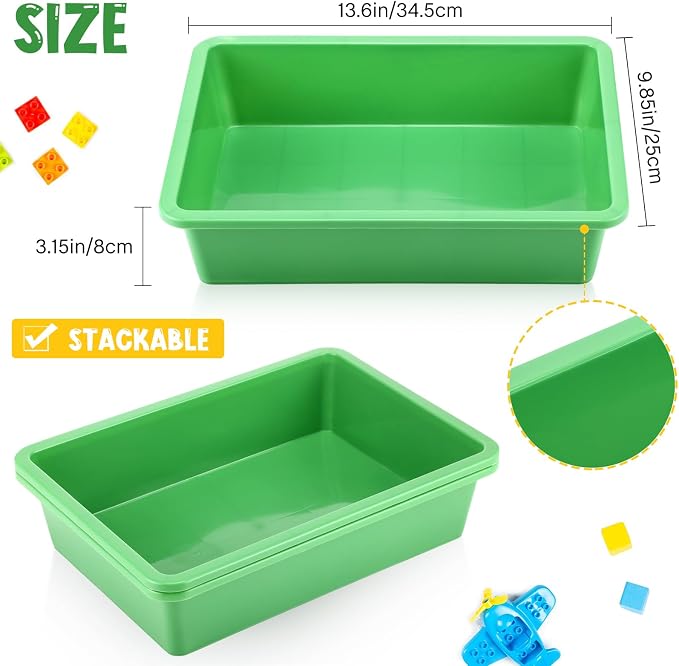 18 Pcs Flat Storage Organizer Bins Letter Size Paper Tray Classroom Storage Plastic Art Trays Classroom Pencil Organizer Baskets for School Office Teacher Book Organization(Green) - Image 3