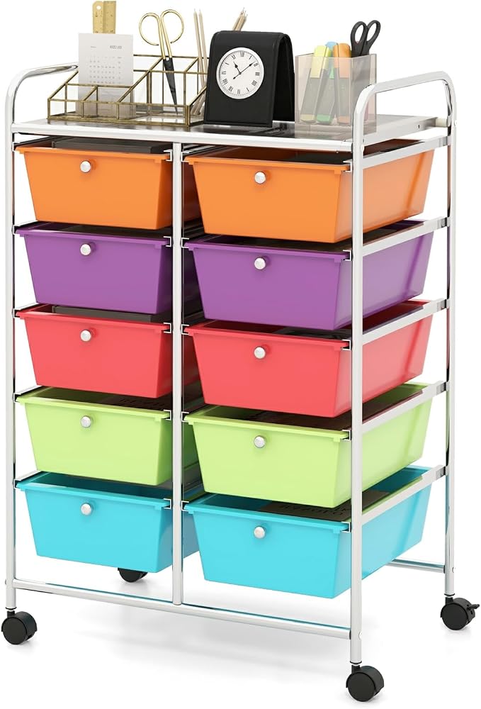 Moccha 10-Drawer Rolling Storage Cart - Storage Drawers Organizer with wheels for Craft Art Supply Paper Salon, Scrapbook Paper Tools, Under Desk Cabinet on Wheels for Classroom Office Home School by LDAILY