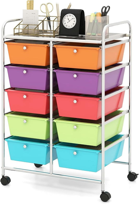 Moccha 10-Drawer Rolling Storage Cart - Storage Drawers Organizer with wheels for Craft Art Supply Paper Salon, Scrapbook Paper Tools, Under Desk Cabinet on Wheels for Classroom Office Home School by LDAILY