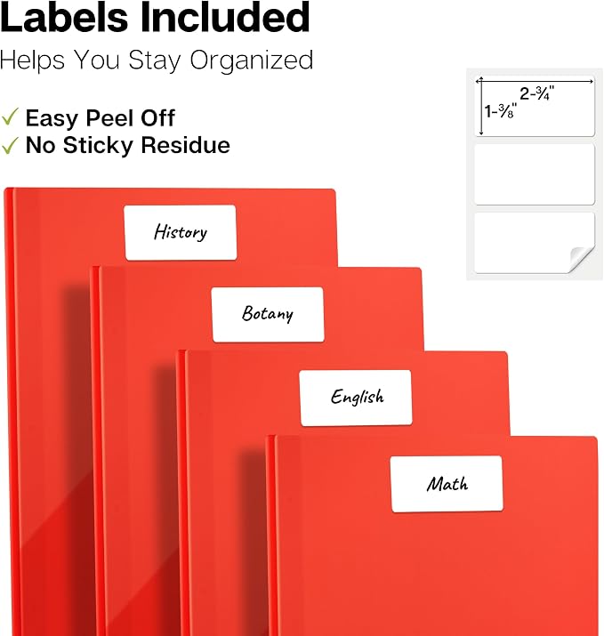 Dunwell Plastic 2-Pocket Folders with 3 Prongs, (24 Pack, Red), Durable Acid-Free Poly is Cleanable, Tear Resistant, 3-Clasp Document Holder, Labels Included - Image 5