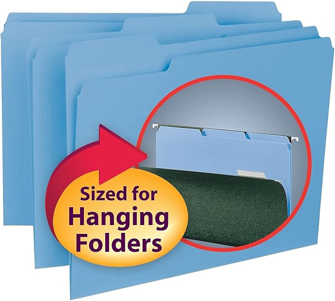 Smead Interior File Folder, 1/3-Cut Tab, Letter Size, Blue, 100 per Box, Expandable File Folders for Filing Cabinet - Image 9