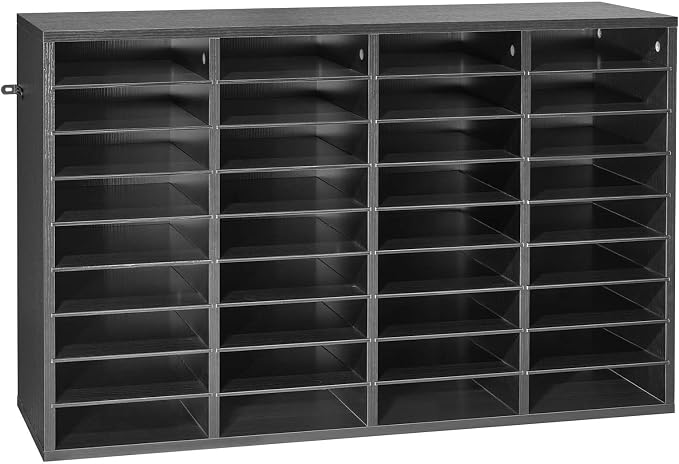 VEVOR Literature Organizer, 36 Compartments Office Mailbox with Detachable Shelves, Wooden Mailbox Sorter with Particle Board, Countertop Office Home Storage Organizer for File, Document, Paper, Black - Image 9