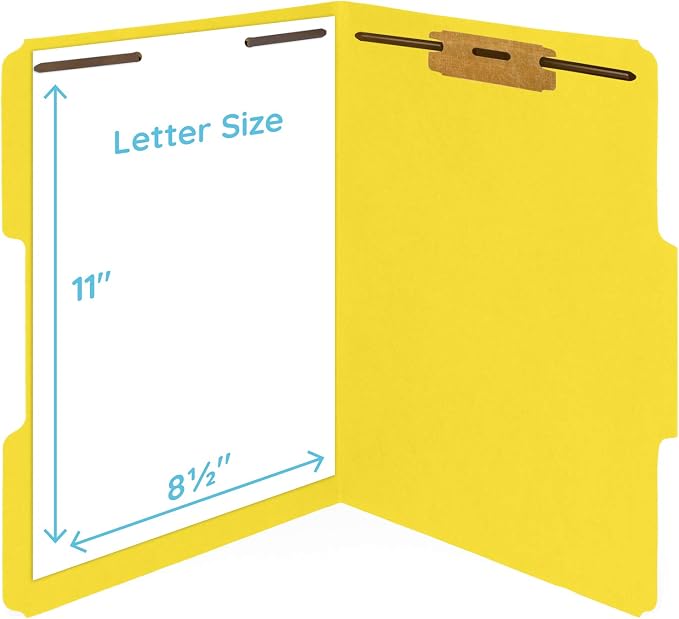 Blue Summit Supplies 50 Yellow Fastener File Folders, Letter, 2 Prong | Durable 11pt yellow paper, letter size, 1/3 cut reinforced tabs, bonded 2 prong fasteners, medical and office files - Image 5