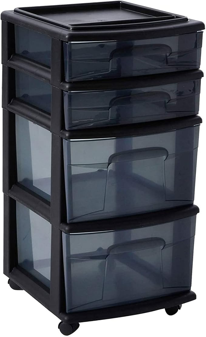 HOMZ 2-Pack Drawer Tower, 4-Tier Clear Plastic Storage Organizer Cart, Black Tint and Frame - Organizing Containers with Wheels for Home, Bathroom, Bedroom, Office, and Classroom - Image 8