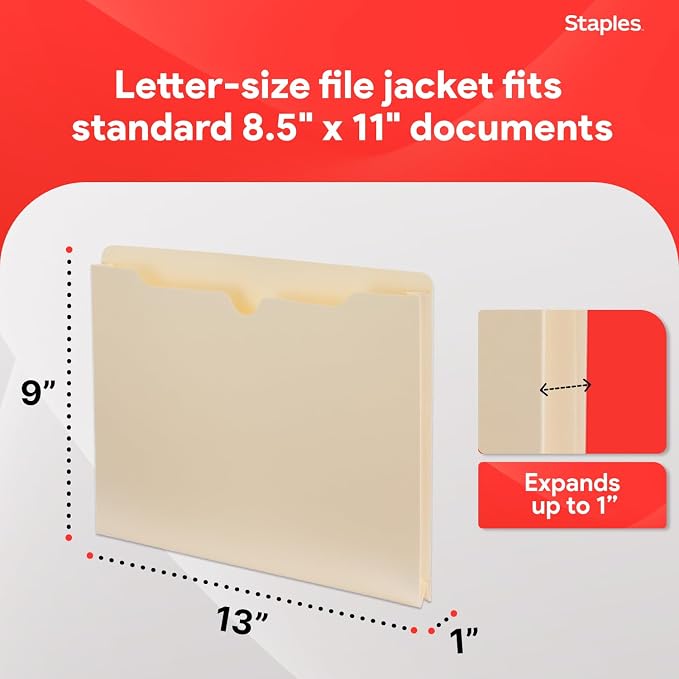 Staples File Jacket, 1" Expansion, Letter Size, Manila, 50/Carton (TR541092) - Image 3