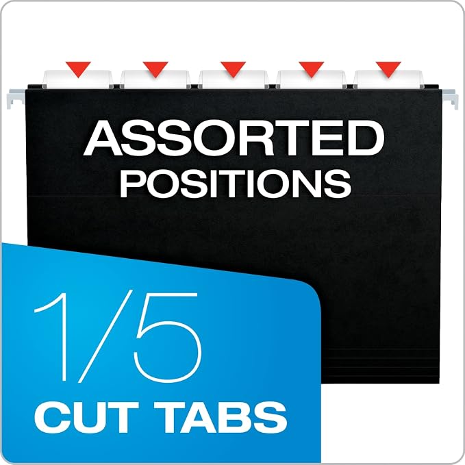 Pendaflex Black Hanging File Folders, 8.5 X 11 Letter Size with 1/5 Cut Adjustable Tabs - 50 Pack - Image 6