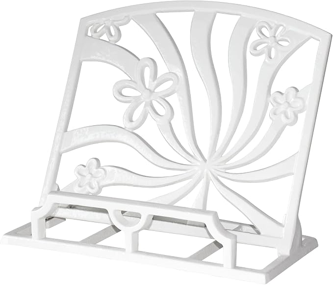 Elegant Cookbook Stand Cast Iron, Kitchen Decorative Metal Recipe Book Holder for Bible, Prayer Book Stand, Magazine, Textbooks, Vintage Cookbook Stand for Kitchen Counter, White by Minluful