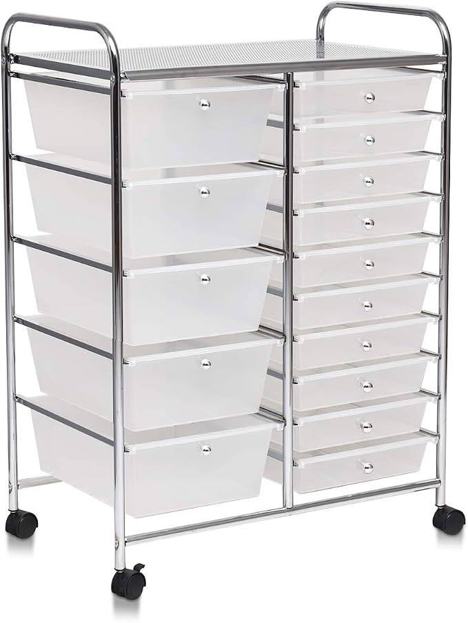 Giantex 15 Drawer Rolling Storage Cart Tools Scrapbook Paper Office School Organizer, Clear - Image 9
