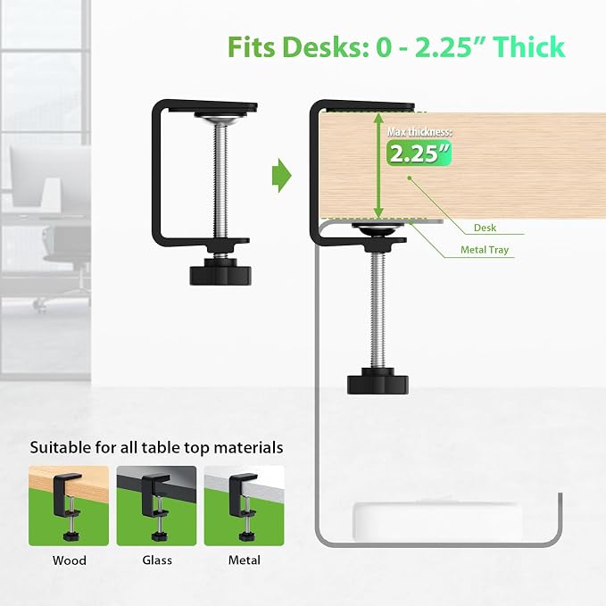 KEEGH 16 in Under Desk Cable Management Tray, Metal Cord Organizer, 2 Pack | No Drill Clamp Mount, Upgrade Capacity, Cord Management Tray for Home Office, Gaming Desk, Standing Desk, Black - Image 7