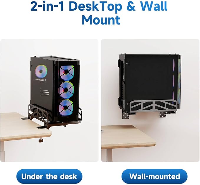Pholiten Clamp-on Desk Extender PC Desk Mount Holder，Universal PC Wall Mount,7.28 to11.8 inch Wide Gaming Computer Case Stand，Capacity Weight 66lbs - Image 3