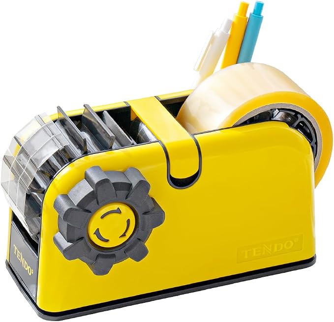 [TENDO°] TENDO Multi-Section Tape Dispenser, Custom Width Tape Cutter with 4 Cutting Sections, Built-in Safety Blade, Ergonomic Grip for Packing and Office Use, ZO-508(Yellow) by TENDO