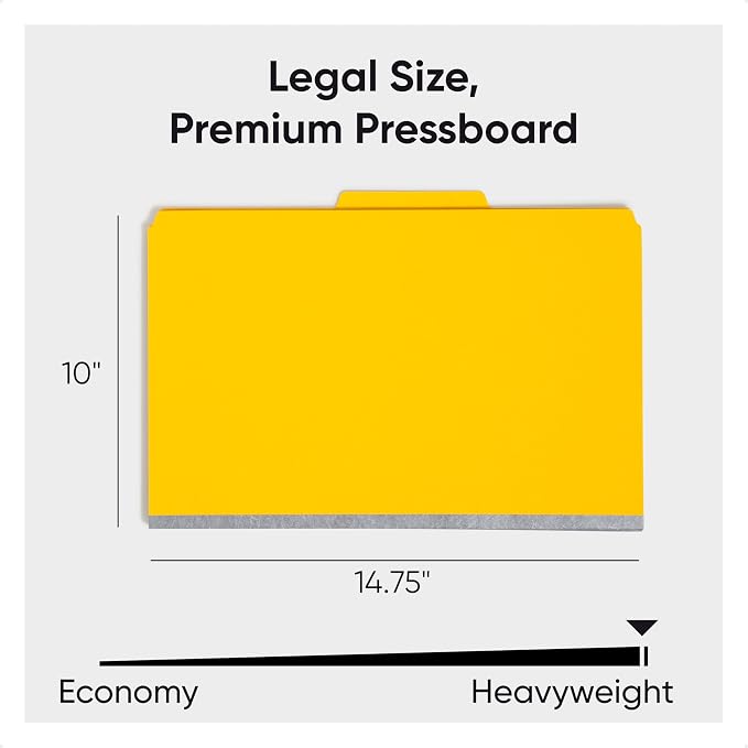 Smead Pressboard Legal Size File Folders with SafeSHIELD Fasteners, 2 Dividers, 2" Expansion, Office Folders, Paper Holder, Yellow, 10 per Box (19034) - Image 3