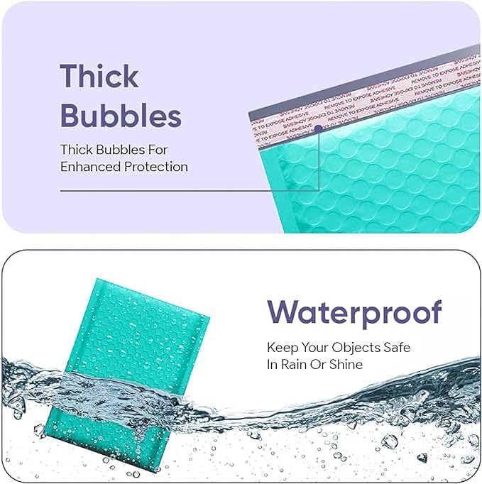 Teal Bubble Mailers 8.5x12, Poly Padded Envelopes #2, 100 Pack Bulk - Image 3