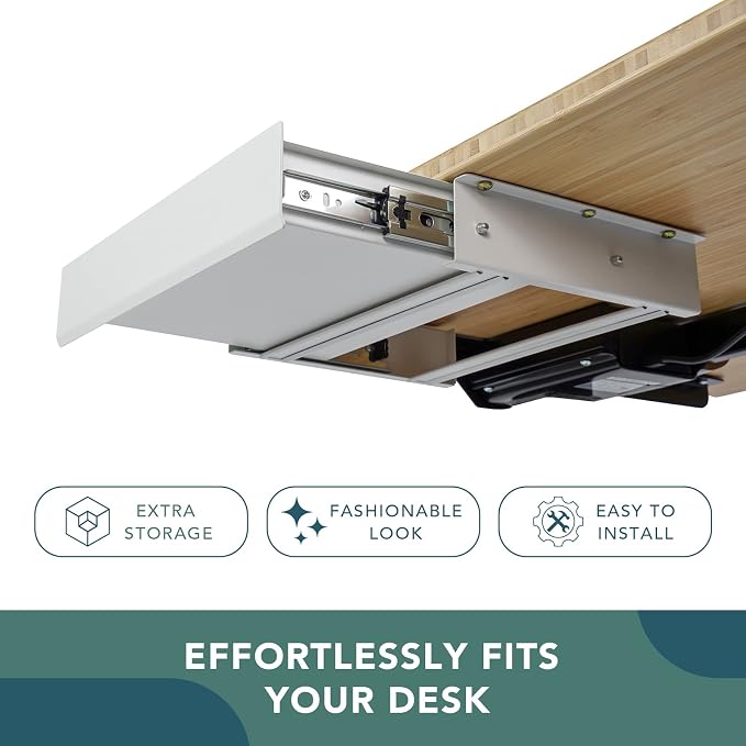 FLEXISPOT Under Desk Drawer, Steel Drawer for Desk Slide-out, Under table Mounted Drawer, Standing Workstation Storage Attachment for Office Home - 17.7” Width, White - Image 4