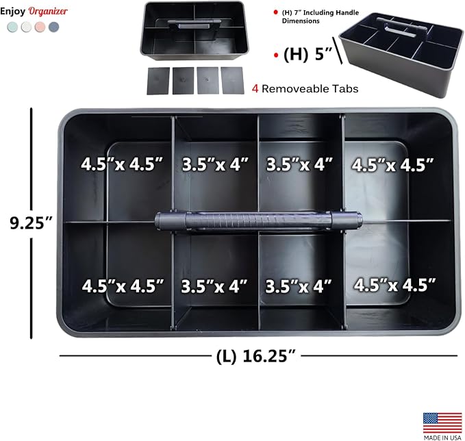 -Extra Large Big Portable Carry Caddy, DIY Dividers, 8 Compartments Portable Basket with Handle Storage Organizer Stackable Made in USA (5 PACK, Black) - Image 3