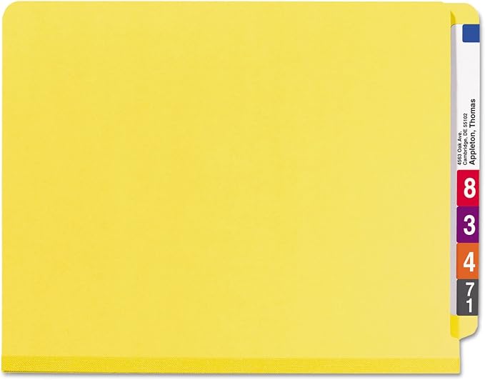Smead 100% Recycled End Tab Pressboard Classification File Folder with SafeSHIELD Fasteners, 2 Dividers, 2" Expansion, Letter Size, Yellow, 10 per Box (26789) - Image 5