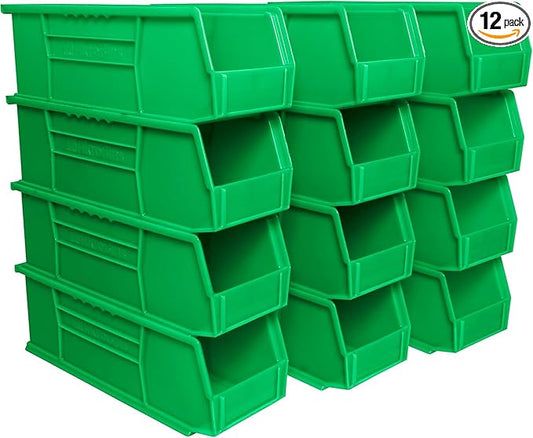 Akro-Mils 30234 AkroBins Plastic Storage Bins, 15"x5"x5", Green, 12-Pack | Space-Saving Stackable Bins for Garage, Pantry, Craft Organization by Akro-Mils