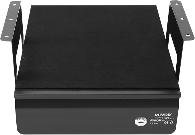 VEVOR Under Desk Lockable Slide Out Drawer, 13 inch Under Desk Pull-out Drawer for Sit Stand Workstation, Secure Under Counter Drawers for Home Office Storage Organizer, Black - Image 9