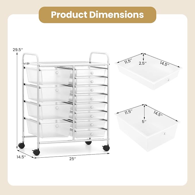 Giantex 12 Drawer Rolling Cart with Drawers, Storage Organizer Cart for Classroom Office School Teacher, Mobile Drawer Cart for Tools, Crafts, Small Printer, Clear - Image 3