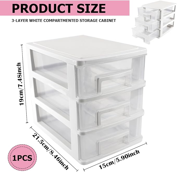 Plastic Desk Organizer,Desk Storage Box with 3 drawers,Makeup Organizer Sundries Storage Multifunction Storage Rack for Office School Home (White) - Image 2