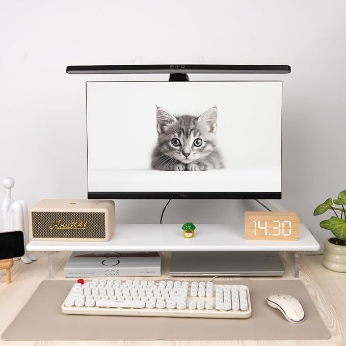 Bamboo Monitor Stand Riser, Natural Desk Shelf with Acrylic Legs | 31.5-Inch Wide, 3.3-Inch Clearance, Fits Monitor, Laptop, Printer and Speakers for Small Desks - Image 9