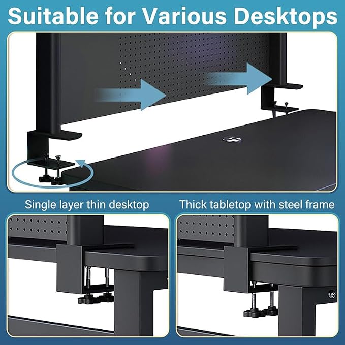 Clamp On Desk Pegboard Shelf - Metal Desktop Organizer Hutch with 2 Shelves | Storage and Display, Desk Add-On Shelf for Office, Dorm Room, Bedroom, Black, 23.6In - Image 4