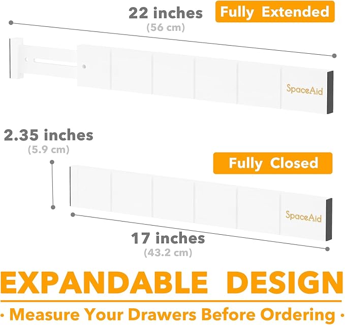 SpaceAid Bamboo Drawer Dividers with Inserts and Labels, Kitchen Adjustable Drawer Organizers, Expandable Organization for Home, Office, Dressers, 10 Dividers with 24 Inserts (17"-22" White) - Image 4