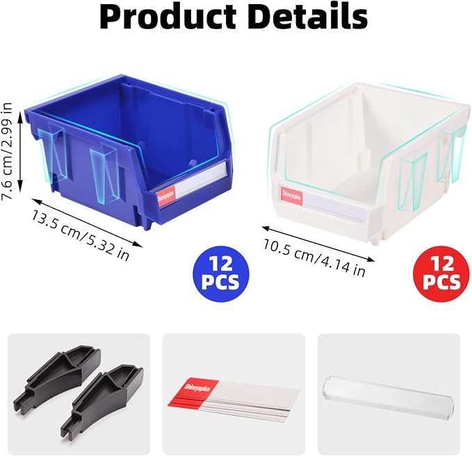 24 Packs Stackable Storage Bins, 5" x 4" x 3" Organizer Bins, | Plastic Small Parts Bin for Garage, Craft, Workbench, Hardware & Office - Image 2