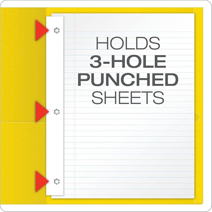 Oxford Two-Pocket Folders w/Fasteners, Yellow, Letter Size, 25 per Box (57709) - Image 3