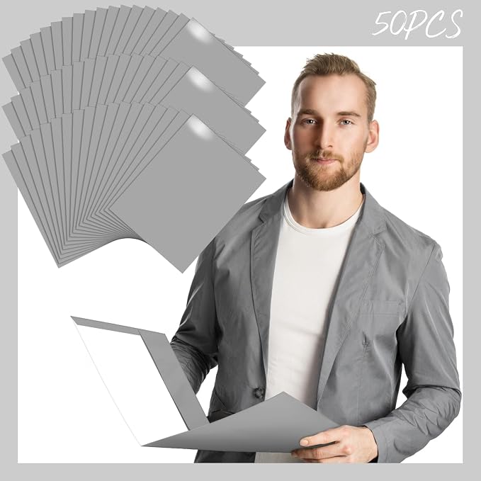 Jutom 50 Pcs 2 Pocket Glossy Paper Folders Glossy Paper Laminated Portfolios, Letter Size, Presentation Folders with Pockets for Office Teacher Worker Supplies(Gray) - Image 3