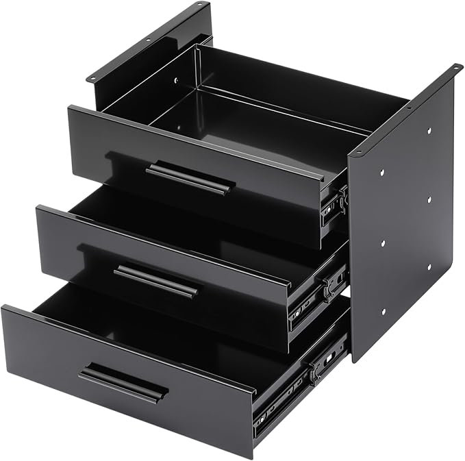 16'' Under Desk Drawer Slide-out Steel Under Counter Drawers Storage Organizer Large Hidden Pull-out Tray for Table Desks Home Office Workstation(Black,3 Layer) by Menkxi