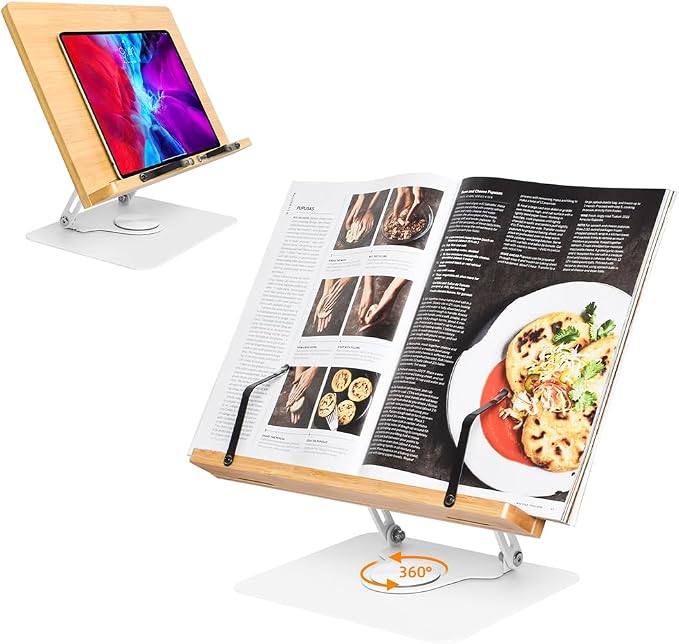 Wishacc 360 Degree Adjustable Book Stand, Reading Holder with Rotating Base (13.2 x 9.2 inches) | 360 Swivel Base, Bible Stand, Cook Book Stand for Kitchen Counter, Document Holder, Paper Stand by wishaccDirect