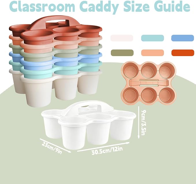 6 Pack Classroom Caddy Organizer with Handle Morandi Plastic Table Caddy 6 Compartments Storage Cup Holder for School Supplies Art Crafts Crayons Pencils Stackable Desk Daddy for Office - Image 2