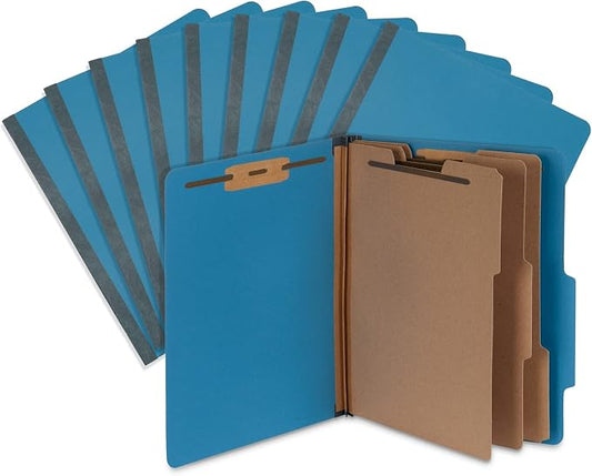 Blue Summit Supplies 10 Blue Classification Folders, 3 Divider, Letter | Heavy duty 25pt blue pressboard, 3 dividers, 2 in expansion, 2 prong, medical records and client files by BlueSummitSupplies