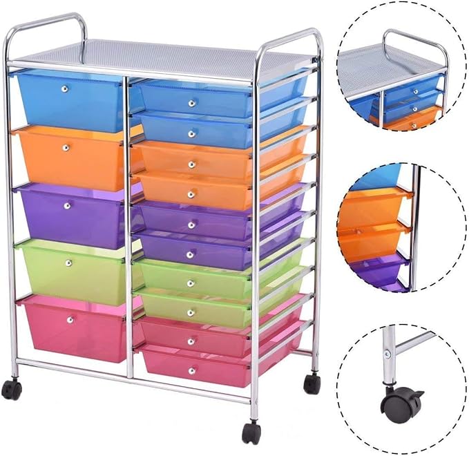 Moccha 15-Drawer Rolling Storage Cart - Under Desk Storage Drawers with wheels for Craft Art Supply Paper Salon, Scrapbook Paper Tools, Mobile Utility Cart for Classroom (15 Drawers, Rainbow) - Image 4