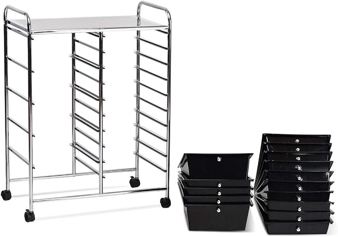 COSTWAY 15 Drawer Rolling Storage Cart, Mobile Utility Cart with Lockable Wheels, Drawers, Multipurpose Organizer Cart for Home, Office, School, Black - Image 14