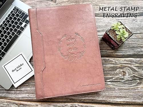Pink Leather Padfolio for Women, Business Leather Binder 3 Ring Portfolio, Personalzied Leather Portfolio Binder (Pink, Custom) - Image 2