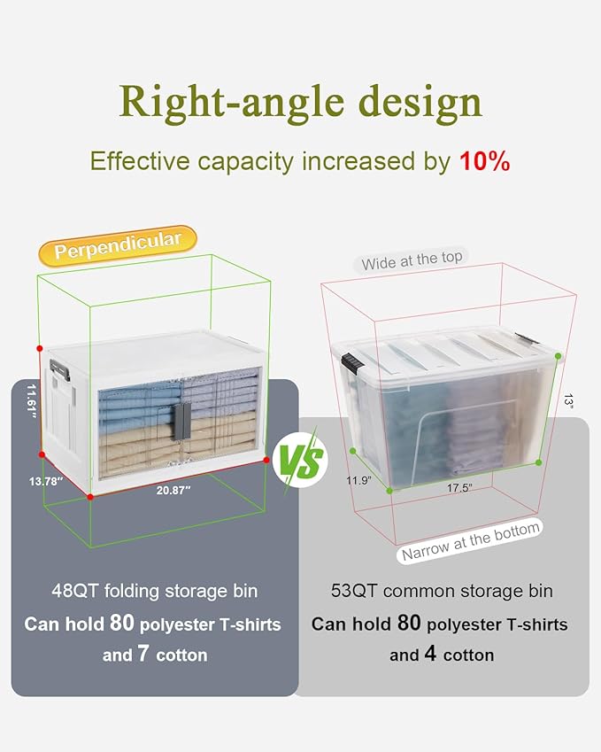 OlarHike 48QT Storage Bins with Lids for Home, Closet, Dorm, Room, 4 Pack | Multi-Lid, Lockable Cabinet, Doors & Wheels, Foldable & Collapsible, Stackable Organizers, Plastic Drawers & Box, School - Image 6